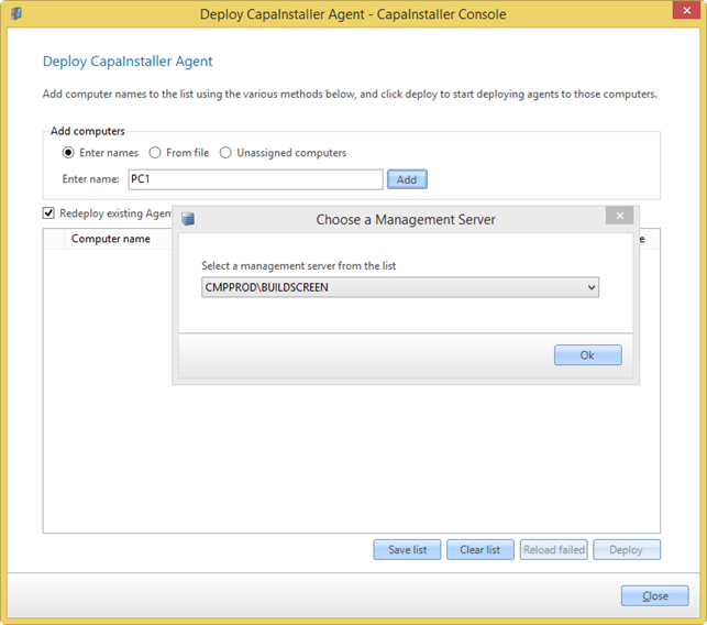 The Deploy CapaInstaller Agent form The Deploy CapaInstaller Agent form