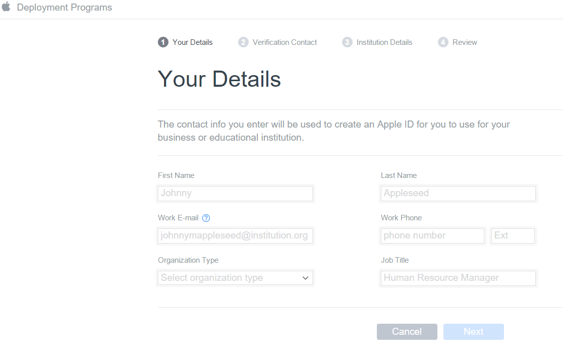 Click to go to enrollment page at deploy.apple.com