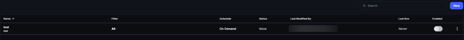 Automation workflow list with the columns Name, Filter, Schedule, Status, Last Modified By, Last Run and Enabled