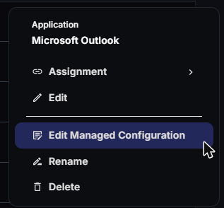 App three-dot menu with the Edit Managed Configuration option highlighted