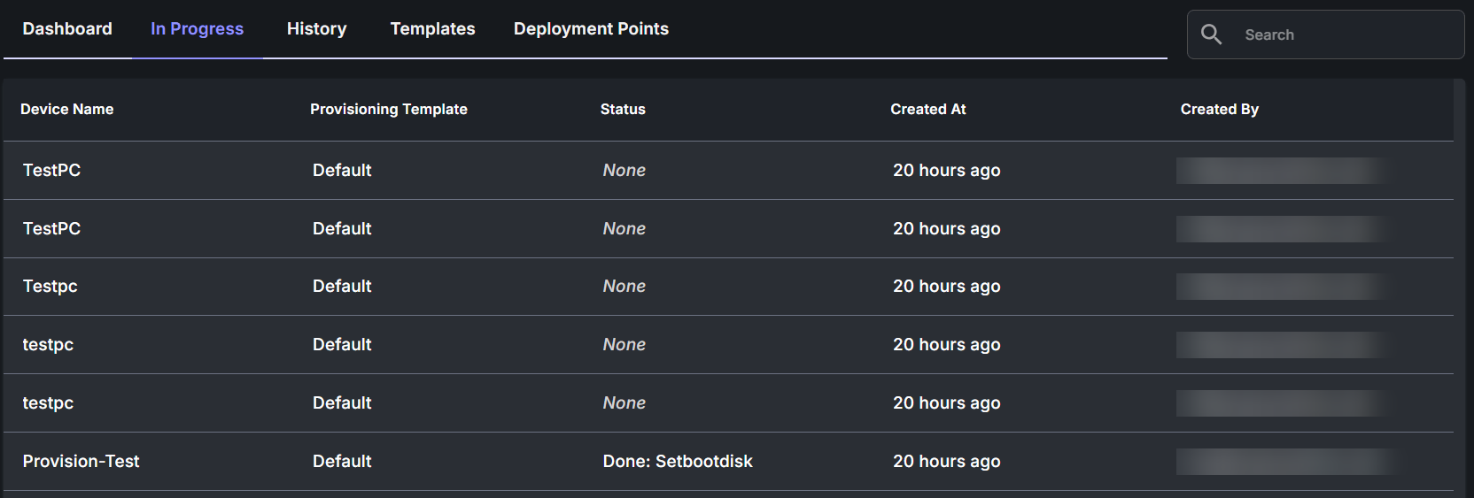 The In Progress tab
