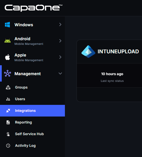 CapaOne left pane with Management expanded and Integrations selected