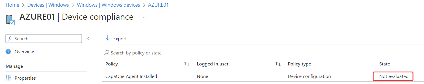 Intune device compliance state showing Not Evaluated