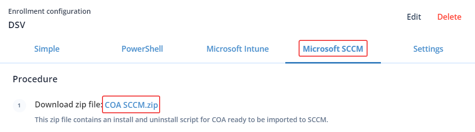 COA SCCM zip file contents after extraction