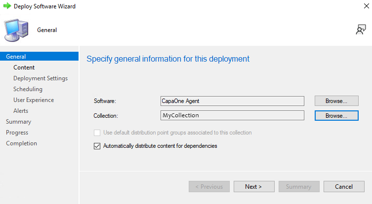 Deploying CapaOne application to an SCCM collection