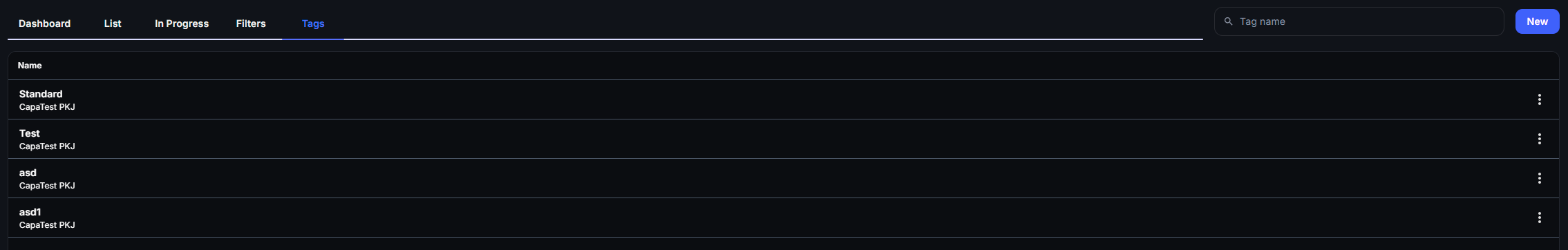 Windows Endpoints Tags tab listing tags with the New button